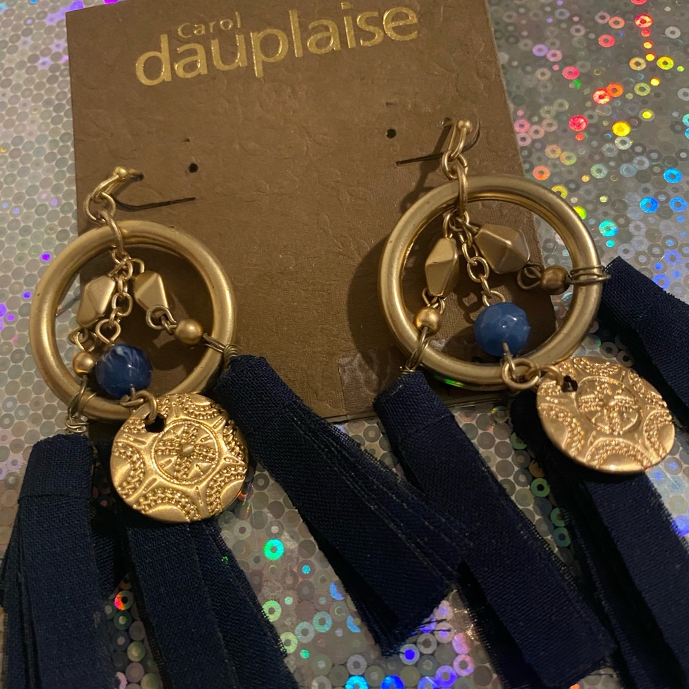 Dauplaise NY Gold and Blue Tassel Earrings